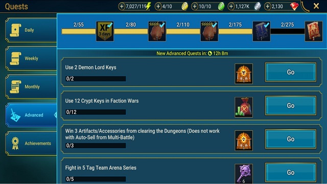 RAID Shadow Legends Sidebar Menu